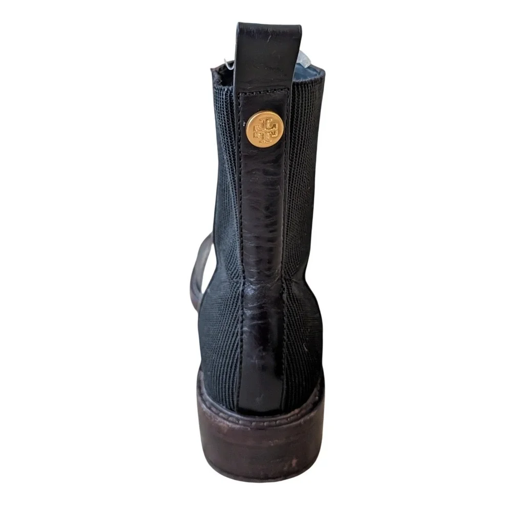 Tory Burch Women's‎ Black Leather Chelsea Ankle Boots Gold Logo Medallion-  8.5